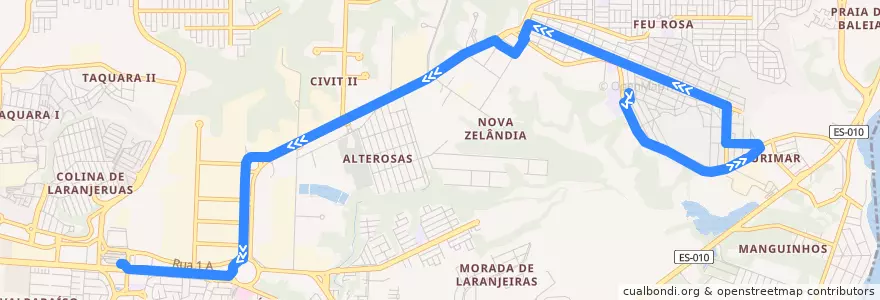 Mapa del recorrido 832 Vila Novo Colares / T. Laranjeiras de la línea  en Серра.