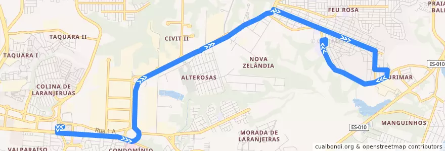 Mapa del recorrido 832 Vila Novo Colares / T. Laranjeiras de la línea  en Serra.