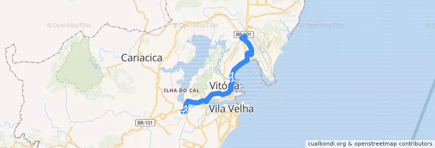 Mapa del recorrido 839 Terminal Jardim América / Eurico Salles via Camburi/Avenida Vitória de la línea  en Microrregião Vitória.