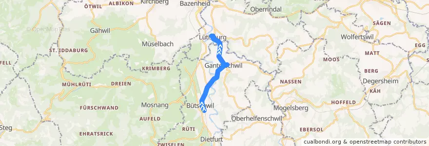 Mapa del recorrido Bus 768: Bütschwil, Bahnhof => Lütisburg, Dorf de la línea  en Bütschwil-Ganterschwil.