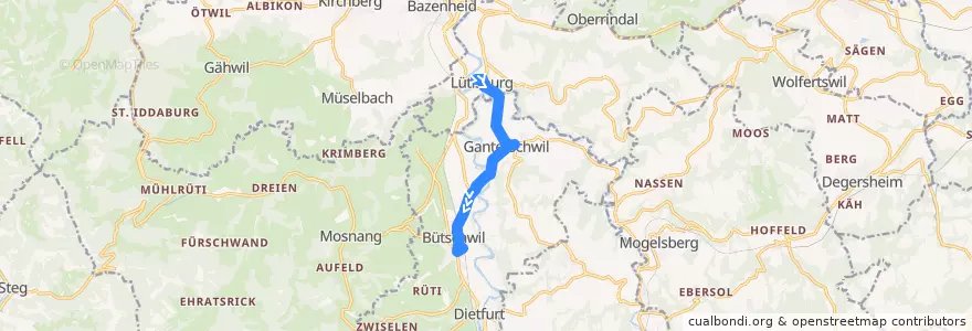 Mapa del recorrido Bus 768: Lütisburg, Dorf => Bütschwil, Bahnhof de la línea  en Bütschwil-Ganterschwil.