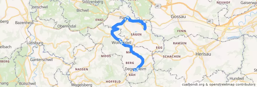 Mapa del recorrido Bus 751: Degersheim, Post => Flawil, Burgau de la línea  en Wahlkreis Wil.
