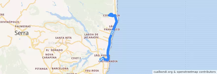 Mapa del recorrido 845 Costa Bela / T. Jacaraípe via Castelância de la línea  en Серра.