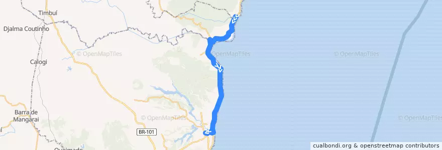 Mapa del recorrido 854 Praia Grande / T. Jacaraipe via Nova Almeida de la línea  en 이스피리투산투.