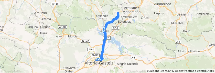 Mapa del recorrido A2 Vitoria-Gasteiz → Aramaio de la línea  en Araba/Álava.