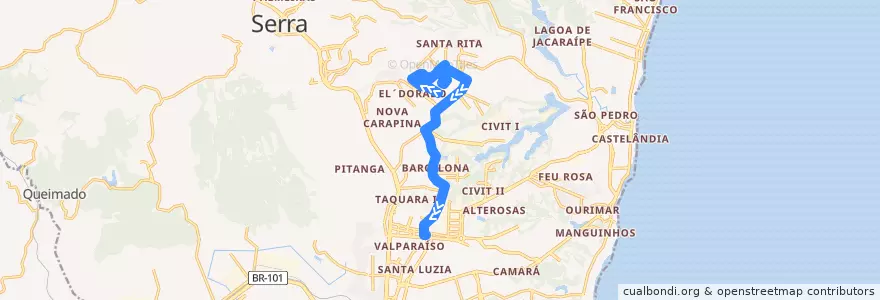 Mapa del recorrido 858 Novo Porto Canoa / T. Laranjeiras via Serra Dourada II de la línea  en Serra.