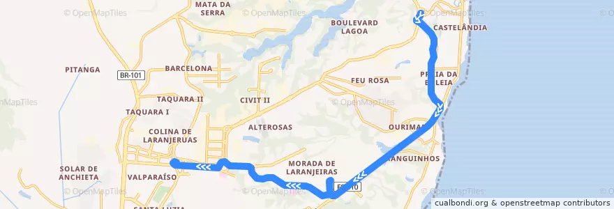 Mapa del recorrido 860 T.Jacaraipe/T.Laranjeiros via Rod. Paulo P. Gomes de la línea  en 塞拉.