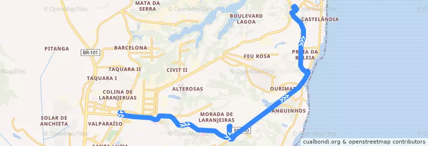 Mapa del recorrido 860 T.Jacaraipe/T.Laranjeiros via Rod. Paulo P. Gomes de la línea  en Serra.