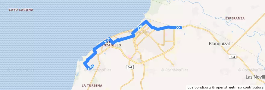 Mapa del recorrido Ciudad Pesquera => Terminal de Ómnibus de la línea  en Ciudad de Manzanillo.