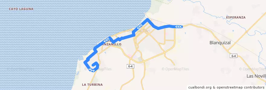 Mapa del recorrido Terminal Omnibus => Ciudad Pesquera de la línea  en Manzanillo.