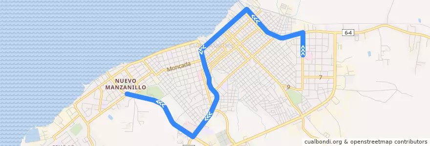 Mapa del recorrido Hospital-Hospital (retorno) de la línea  en Ciudad de Manzanillo.