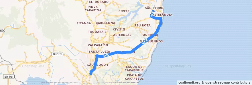 Mapa del recorrido 874 T.Jacaraipe/T.Carapina via Portal de Jacaraipe de la línea  en Microrregião Vitória.