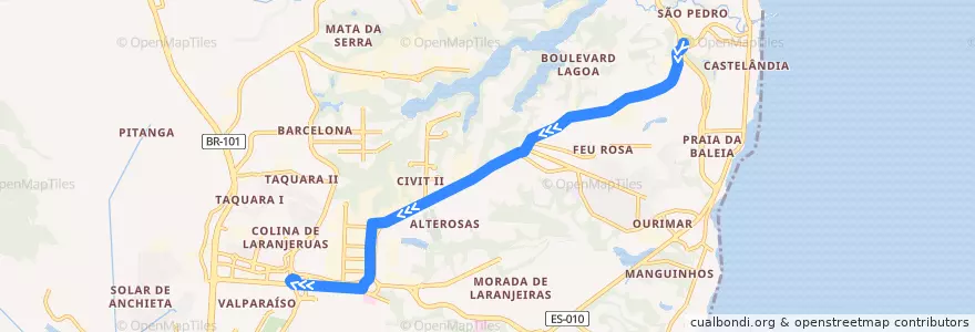 Mapa del recorrido 875 T.Jacaraipe/T.Laranjeiras via Av. Talma Rodrigues Ribeiro de la línea  en 塞拉.
