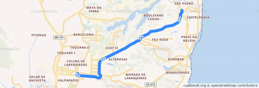 Mapa del recorrido 875 T.Jacaraipe/T.Laranjeiras via Av. Talma Rodrigues Ribeiro de la línea  en Serra.