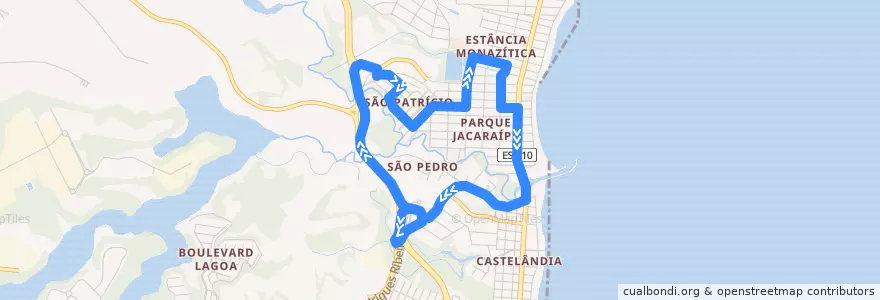 Mapa del recorrido 876A T.Jacaraipe / São Patrício via Castelândia - Circular de la línea  en Серра.