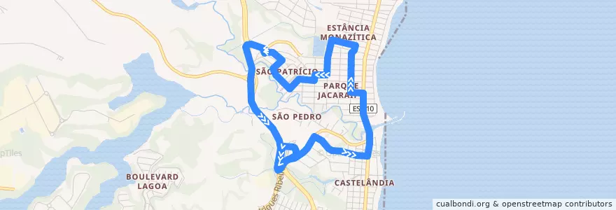 Mapa del recorrido 876B T.Jacaraipe / São Patrício via Castelândia - Circular de la línea  en 塞拉.