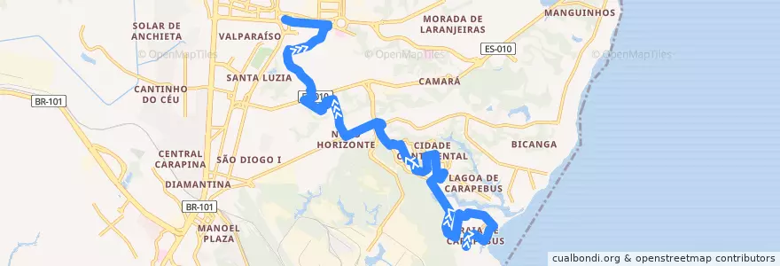 Mapa del recorrido 883 Praia de Carapebus / T.Laranjeiras via Cidade Continental/Laranjeiras de la línea  en Serra.