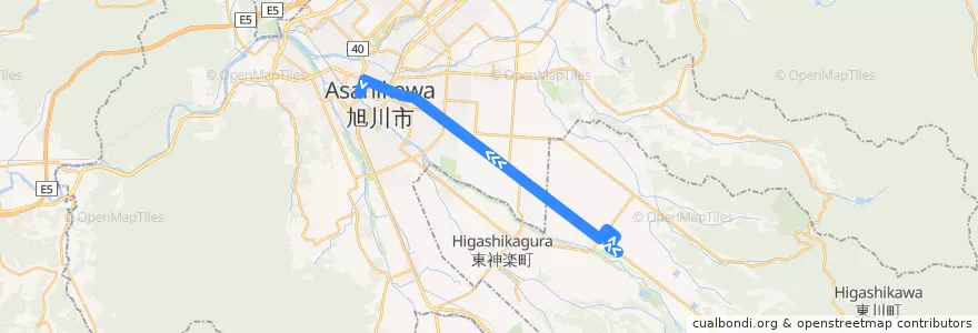 Mapa del recorrido [62]東川小学校線 de la línea  en 上川総合振興局.