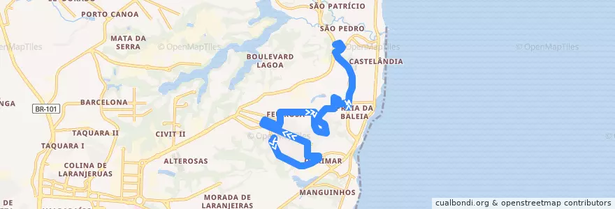 Mapa del recorrido 885 Vila Nova de Colares / T. Jacaraipe via Feu Rosa de la línea  en Serra.
