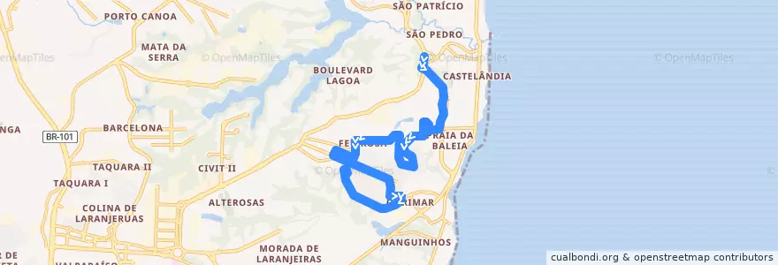 Mapa del recorrido 885 Vila Nova de Colares / T. Jacaraipe via Feu Rosa de la línea  en Serra.