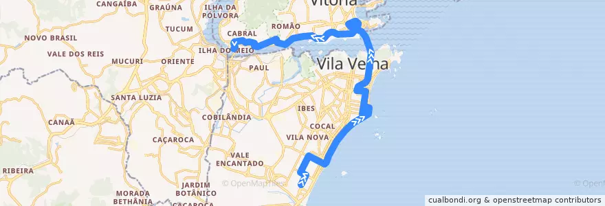 Mapa del recorrido 1603 Itaperica / Rodoviária via P.Itapoã/B.Mar de la línea  en Microrregião Vitória.