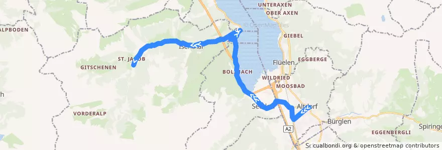 Mapa del recorrido Bus 405: Altdorf UR, Post => Isenthal, Seilbahn St. Jakob de la línea  en Uri.