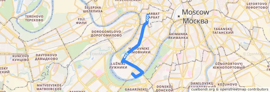 Mapa del recorrido Автобус С12: Улица Новый Арбат => Стадион «Лужники» (южная) de la línea  en Центральный административный округ.
