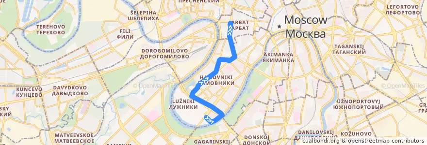 Mapa del recorrido Автобус С12: Стадион «Лужники» (южная) => Улица Новый Арбат de la línea  en Центральный административный округ.