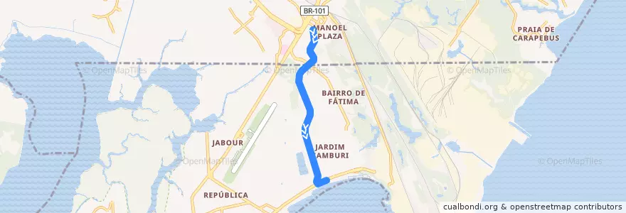 Mapa del recorrido 521 T. Carapina / Hotel Canto do Sol via Av. Norte-Sul de la línea  en Microrregião Vitória.