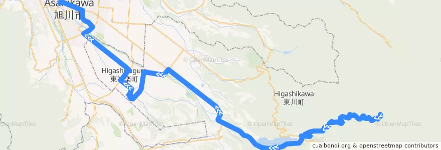 Mapa del recorrido [66]旭岳線 de la línea  en Kamikawa County.