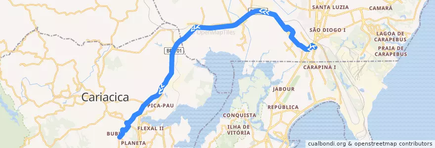 Mapa del recorrido 599 T.Carapina / Santo Antonio via Campo Verde/Porto de Cariacica de la línea  en Microrregião Vitória.