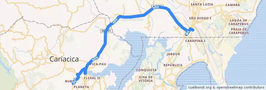 Mapa del recorrido 599 Santo Antonio / T.Carapina via Campo Verde/Porto de Cariacica de la línea  en Microrregião Vitória.