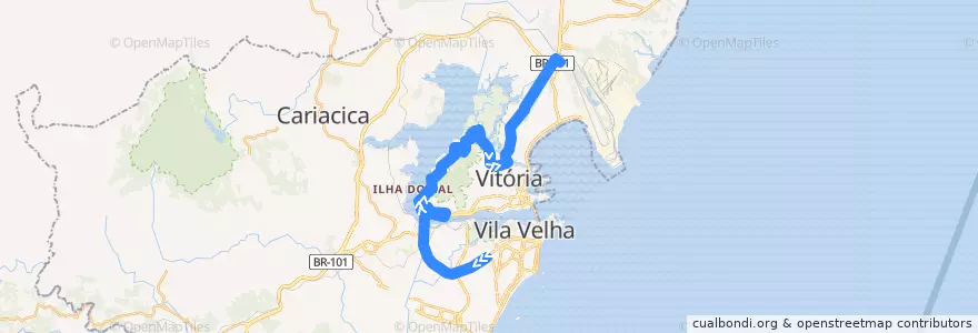 Mapa del recorrido 518 T.Ibes / T.Carapina via Serafim Derenzi de la línea  en Microrregião Vitória.
