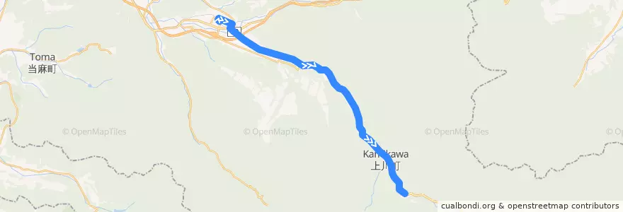 Mapa del recorrido [83]層雲峡線 de la línea  en 上川町.