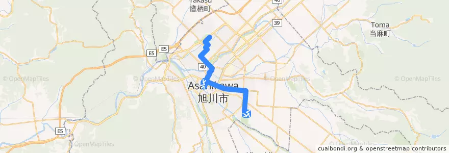Mapa del recorrido [522]春光・東光7丁目線 de la línea  en 旭川市.