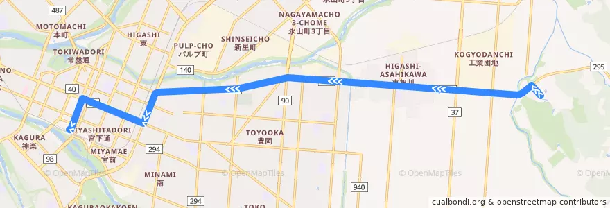 Mapa del recorrido [47]旭山動物園線（10条経由） de la línea  en 旭川市.