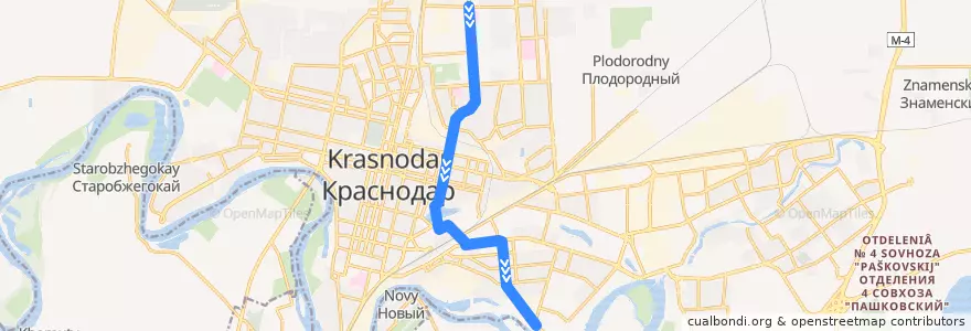 Mapa del recorrido Трамвай №22: "Солнечная улица - улица Димитрова" de la línea  en городской округ Краснодар.