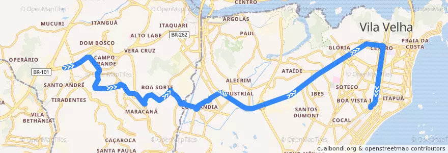 Mapa del recorrido 1721 Shopping Moxuara / U.V.V. via Bela Aurora de la línea  en Microrregião Vitória.
