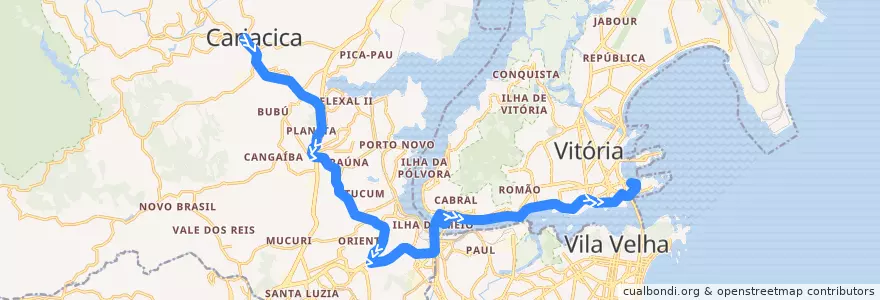 Mapa del recorrido 1720 Cariacica / Shopping Vitória via Itacibá de la línea  en Microrregião Vitória.