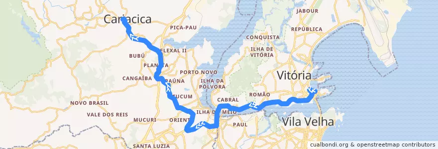 Mapa del recorrido 1720 Cariacica / Shopping Vitória via Itacibá de la línea  en Microrregião Vitória.