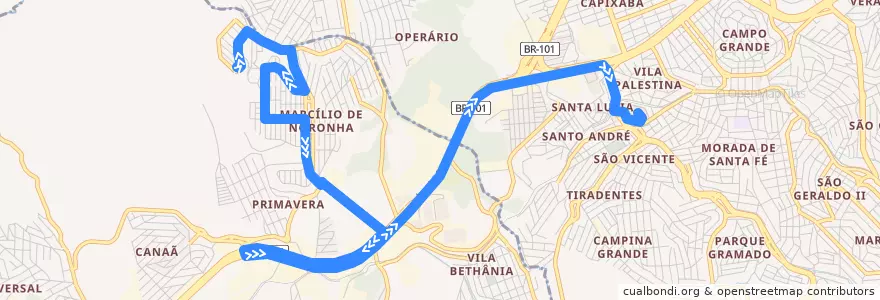Mapa del recorrido 912 Marcílio de Noronha / T.Campo Grande de la línea  en Microrregião Vitória.