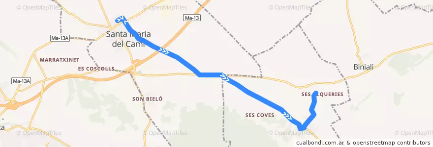 Mapa del recorrido Bus 311: Santa Maria → Santa Eugènia de la línea  en Balearic Islands.