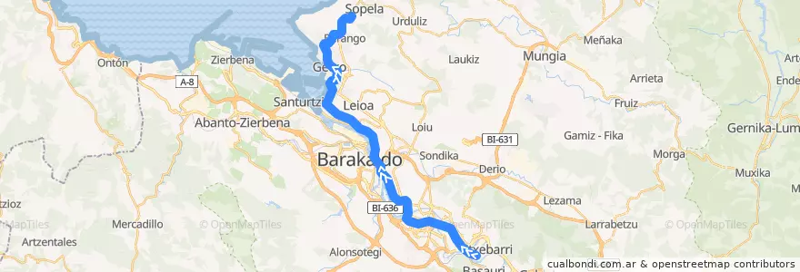 Mapa del recorrido L1 Etxebarri → Larrabasterra de la línea  en Bilboaldea.