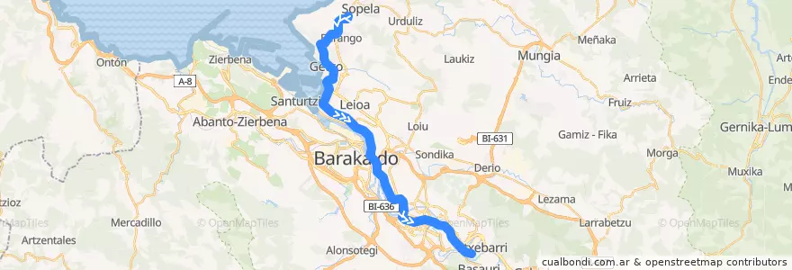 Mapa del recorrido L1 Larrabasterra → Etxebarri de la línea  en Greater Bilbao.