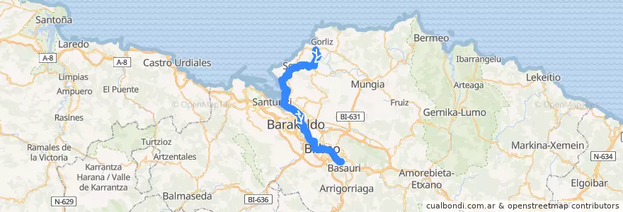 Mapa del recorrido L1 Plentzia → Etxebarri de la línea  en Biskaje.
