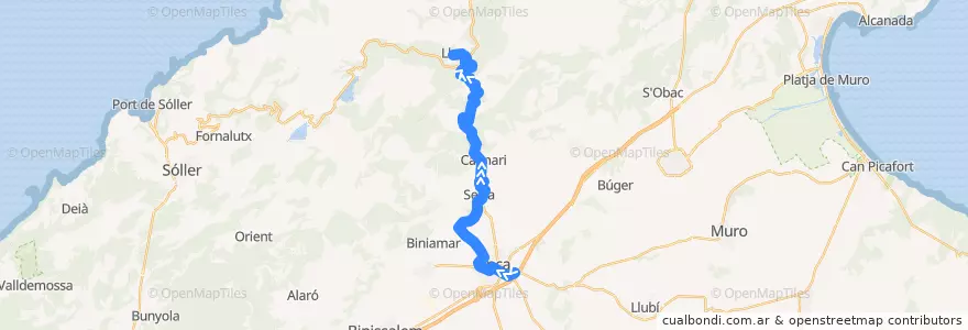 Mapa del recorrido Bus 330: Inca (Hospital) → Lluc de la línea  en Raiguer.