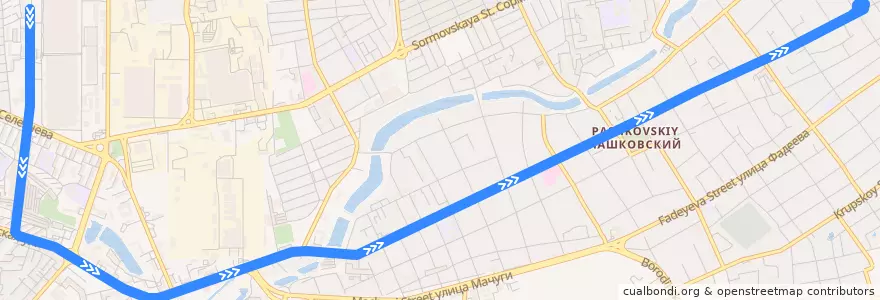 Mapa del recorrido Трамвай №9: "Хладокомбинат - улица Бершанской" de la línea  en городской округ Краснодар.