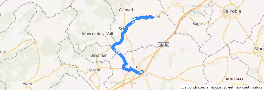 Mapa del recorrido Bus 332: Inca Hospital → Moscari de la línea  en Raiguer.