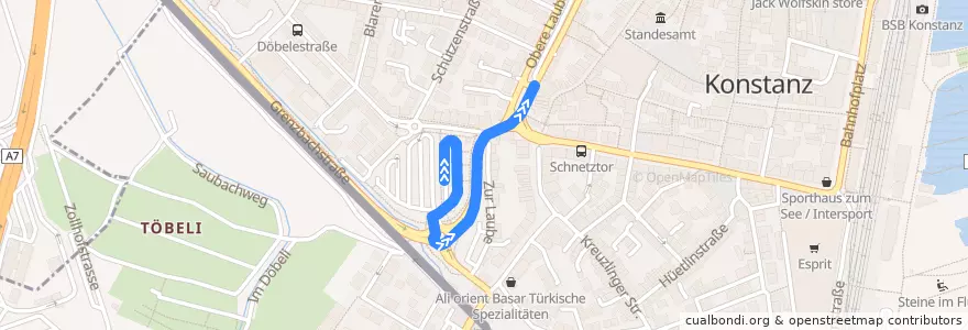 Mapa del recorrido Flixbus 011: Konstanz Döbeleplatz => Amsterdam Sloterdijk de la línea  en Kreuzlingen.