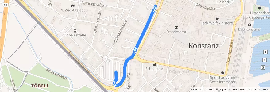 Mapa del recorrido Flixbus 011: Amsterdam Sloterdijk => Konstanz Döbeleplatz de la línea  en Konstanz.
